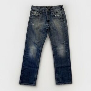 Yaso Brand Jeans Men 32 x 33 Blue Y2K Straight Distressed Studded Pockets Grunge